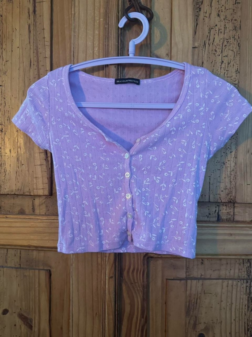 Brandy Melville Lavender Button-Up Floral Crop Top